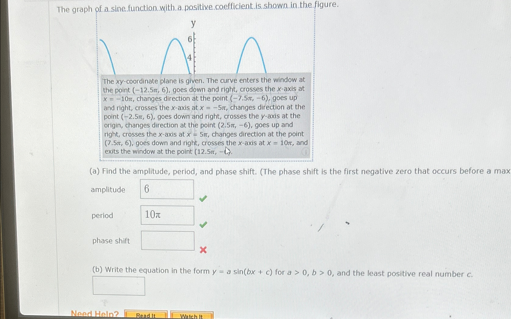 Solved The graph of a sine. ﻿function.with.a. ﻿positive. | Chegg.com