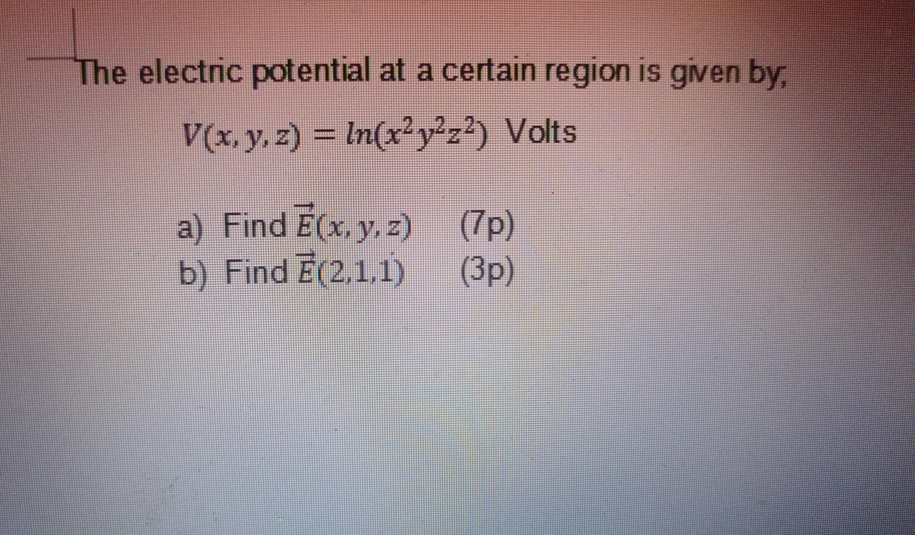 Solved The Electric Potential At A Certain Region Is Give Chegg Com