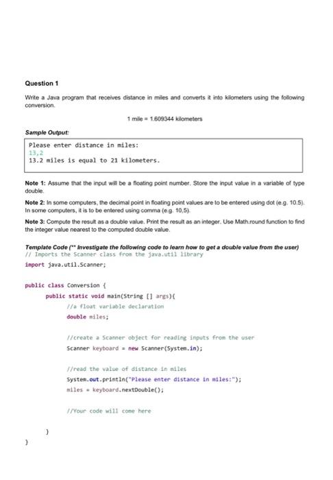 Solved Question 1 Write a Java program that recelves Chegg