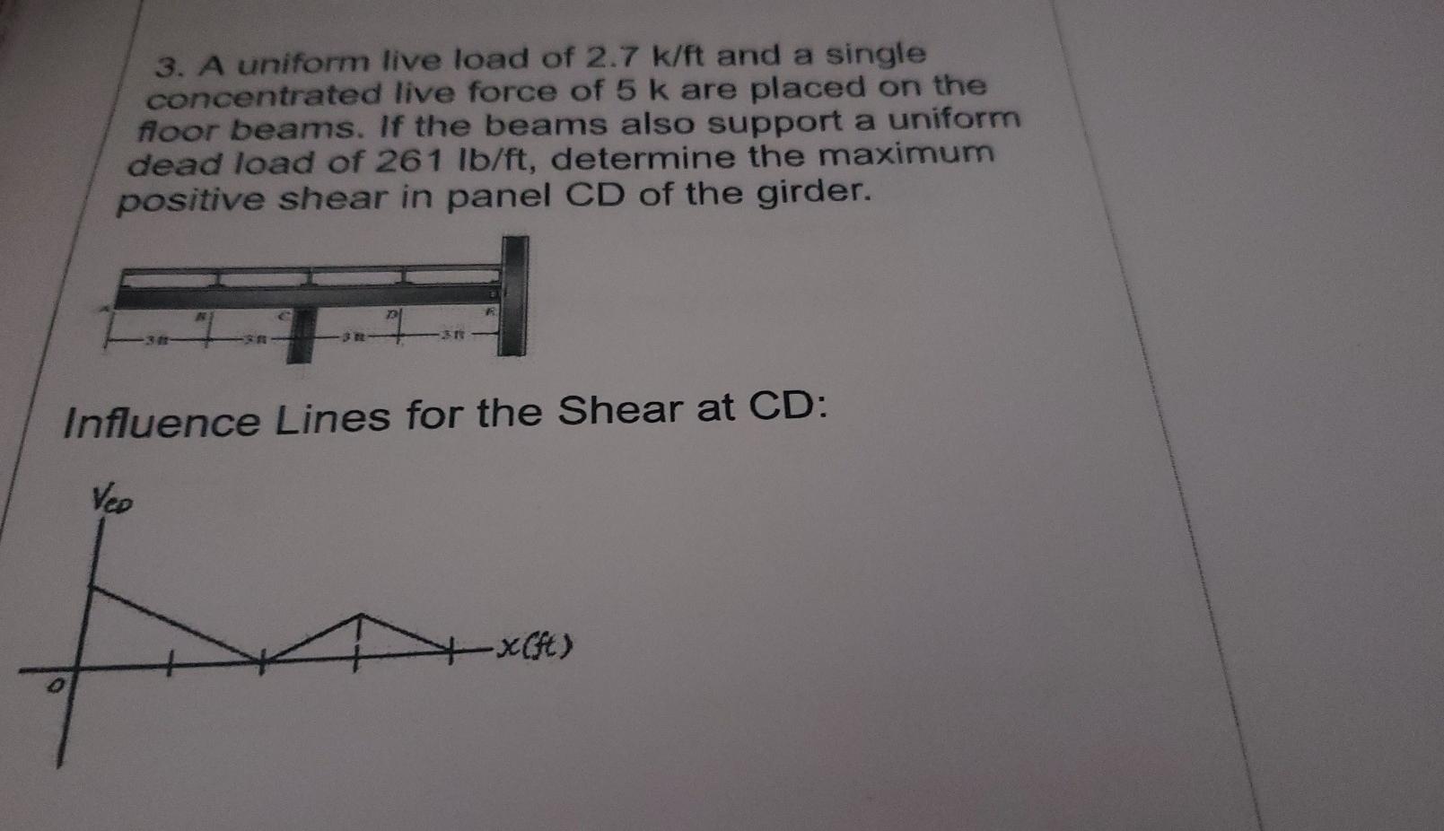 Solved 3 A Uniform Live Load Of 27 Kft And A Single