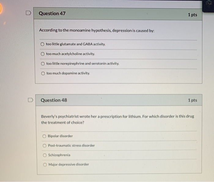 the monamine hypothesis of depression states that