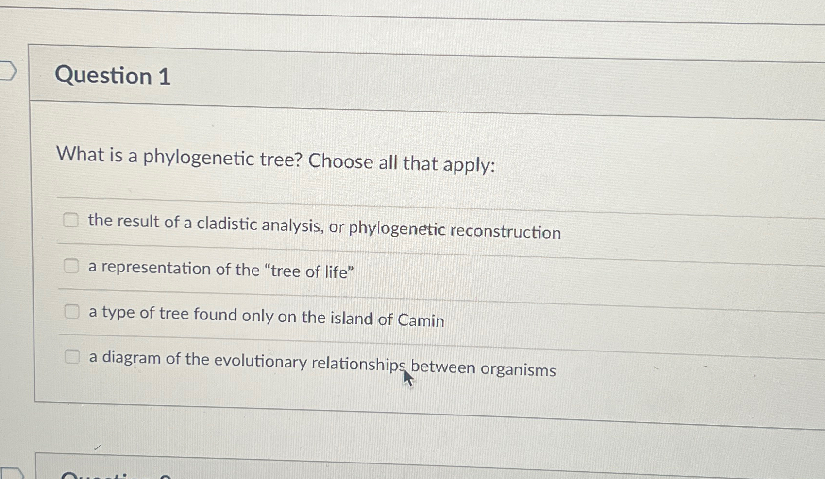 Solved Question 1What is a phylogenetic tree? Choose all | Chegg.com