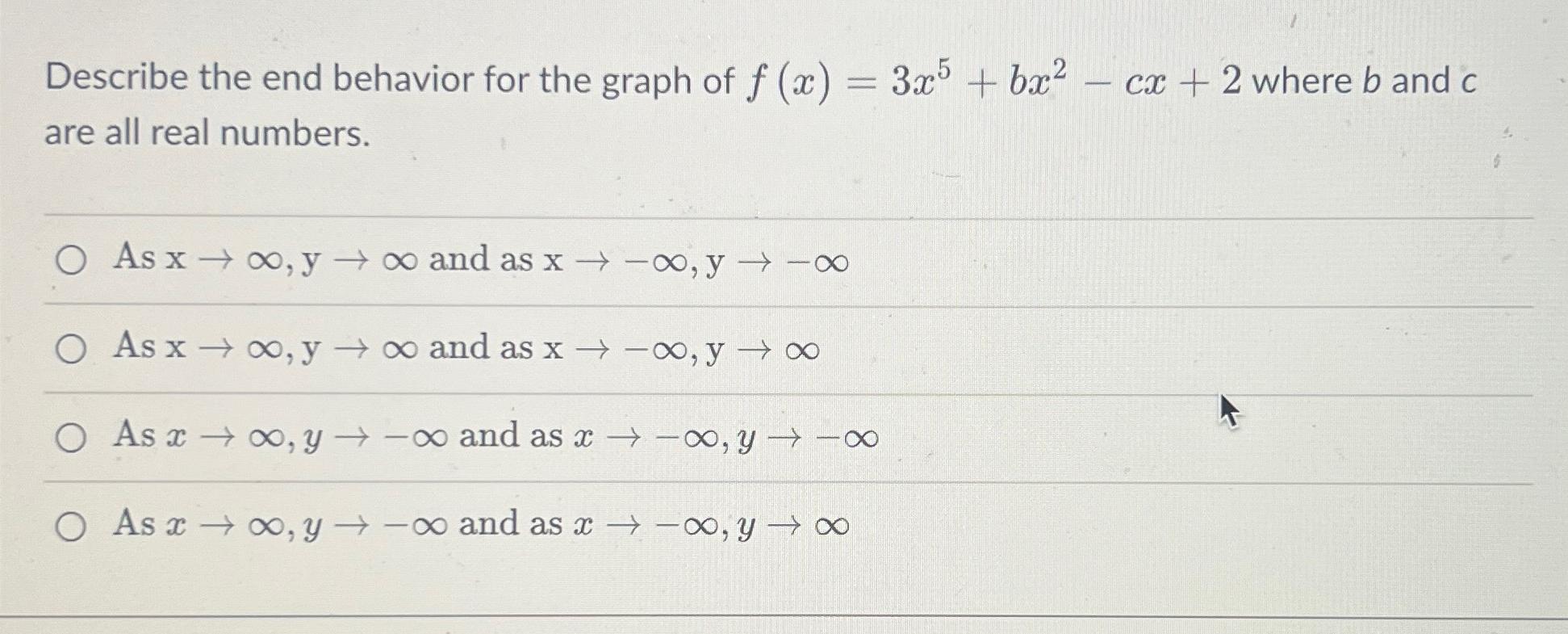 Solved Describe the end behavior for the graph of | Chegg.com