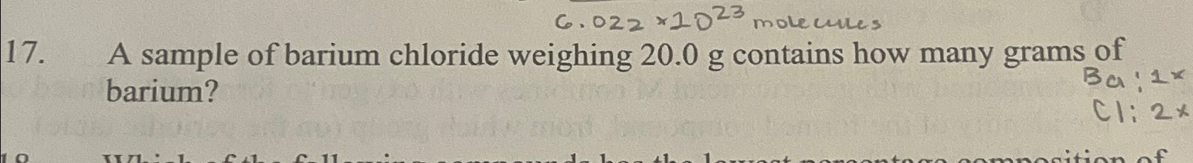 Solved A Sample Of Barium Chloride Weighing 200g ﻿contains 5375