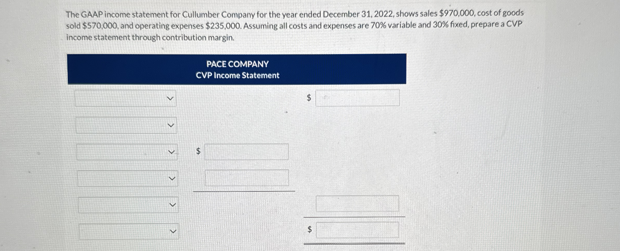 Solved The GAAP income statement for Cullumber Company for | Chegg.com