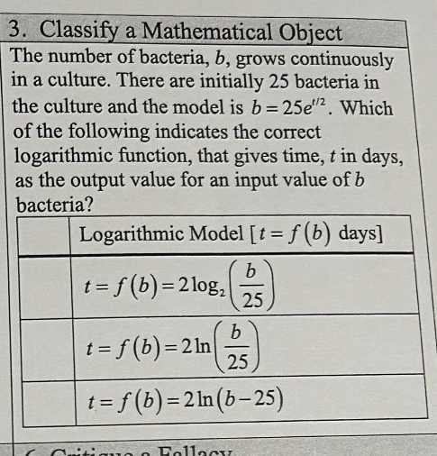 Solved Classify a Mathematical ObjectThe number of bacteria, | Chegg.com