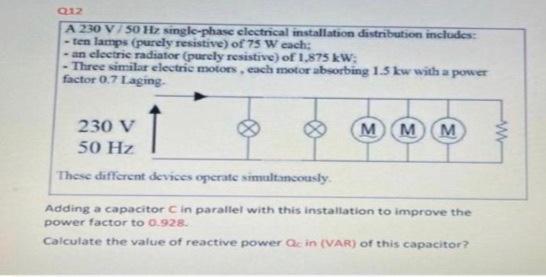 A 230 V/50 Hz single-phase electrical installation | Chegg.com