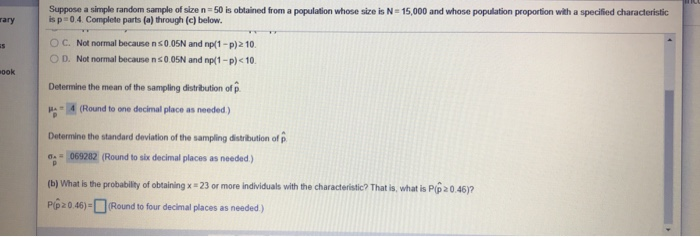 Solved rary Suppose a simple random sample of size n = 50 is | Chegg.com