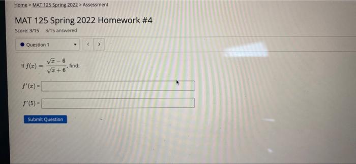 Solved Home > MAT 125 Spring 2022 > Assessment MAT 125 | Chegg.com