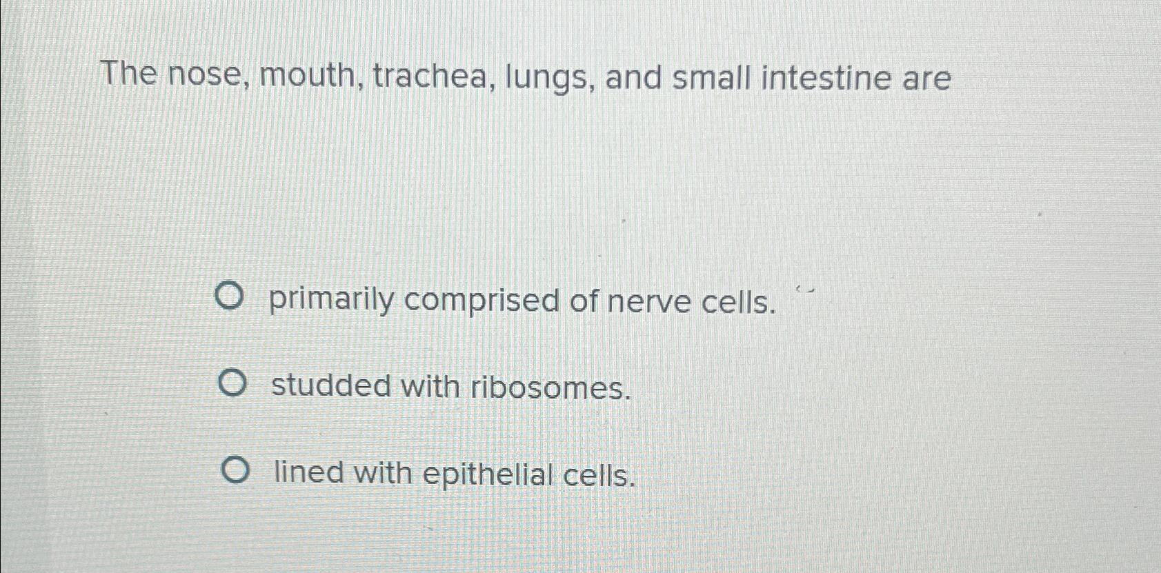 Solved The nose, mouth, trachea, lungs, and small intestine | Chegg.com