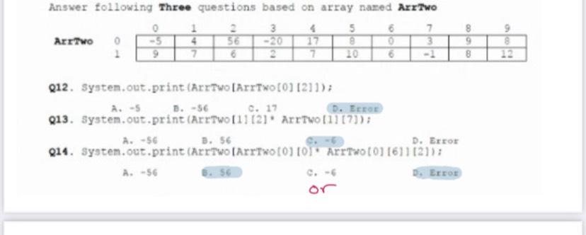 Solved Answer following Three questions based on array nazed | Chegg.com