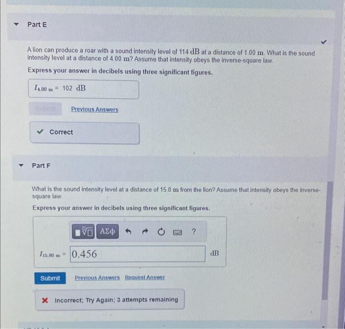 Solved What is the sound intensity level at a distance of | Chegg.com