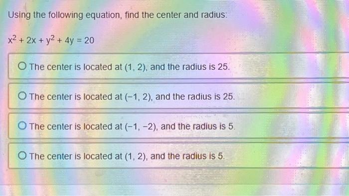 Solved Using the following equation, find the center and | Chegg.com