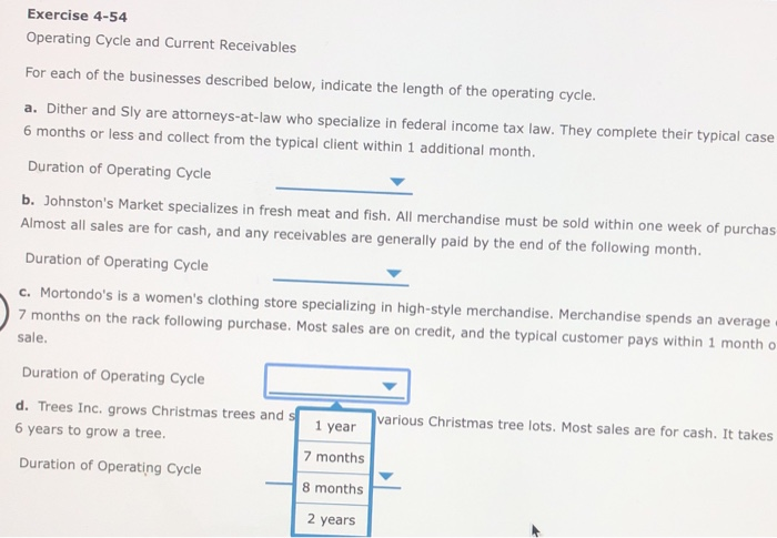 Solved Exercise 4 54 Operating Cycle And Current Receivables Chegg Com