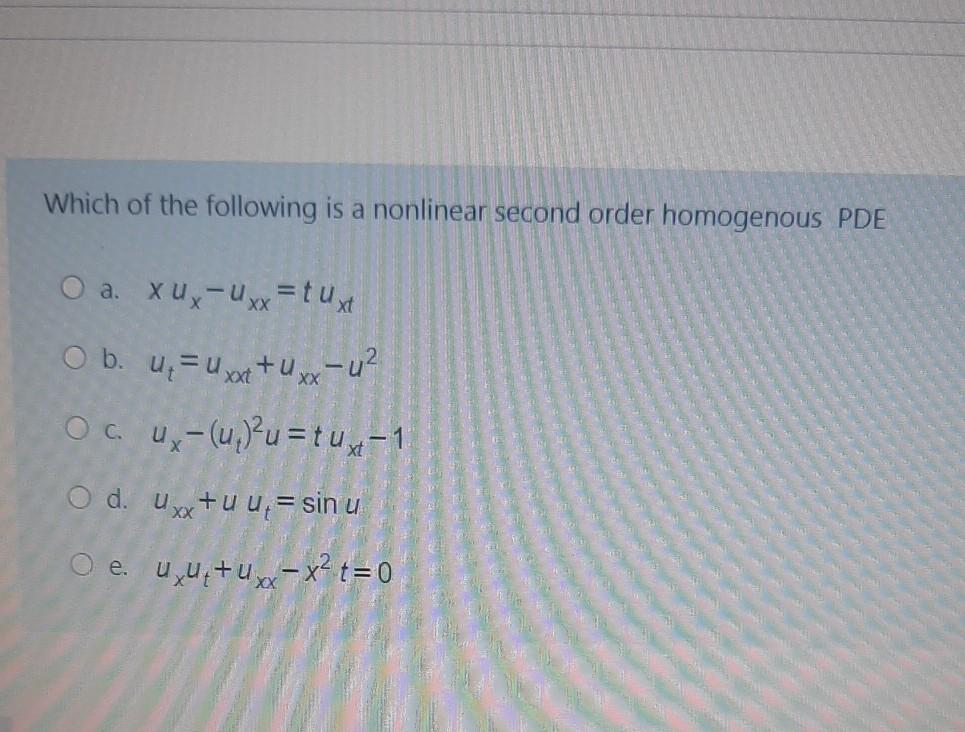 Solved Which Of The Following Is A Nonlinear Second Order