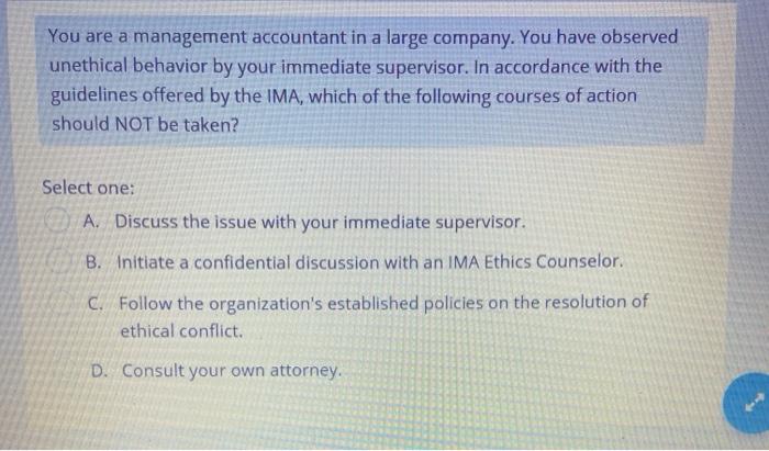 Solved You are a management accountant in a large company. | Chegg.com