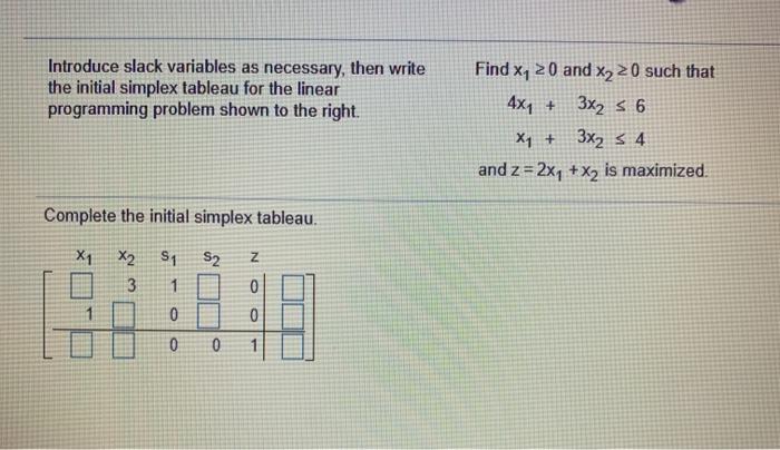 Solved Introduce slack variables as necessary, then write | Chegg.com