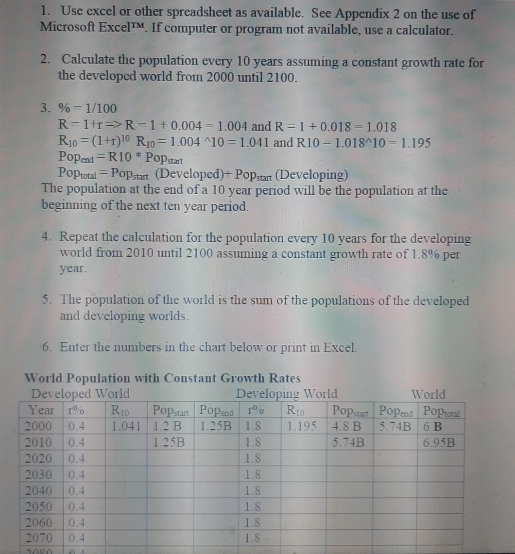 Part 3 Population Projection Introduction The | Chegg.com