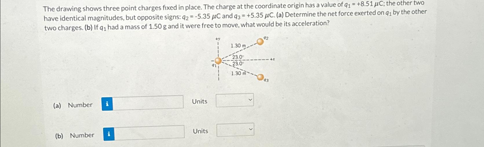 Solved The drawing shows three point charges fixed in place.