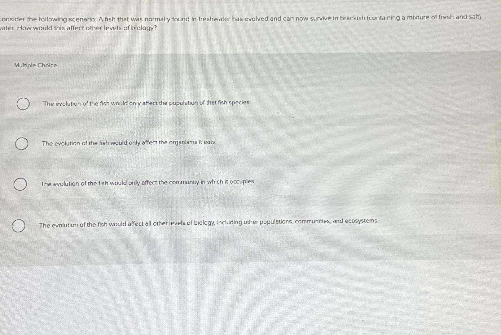 Solved Consider the following scenario: A fish that was | Chegg.com