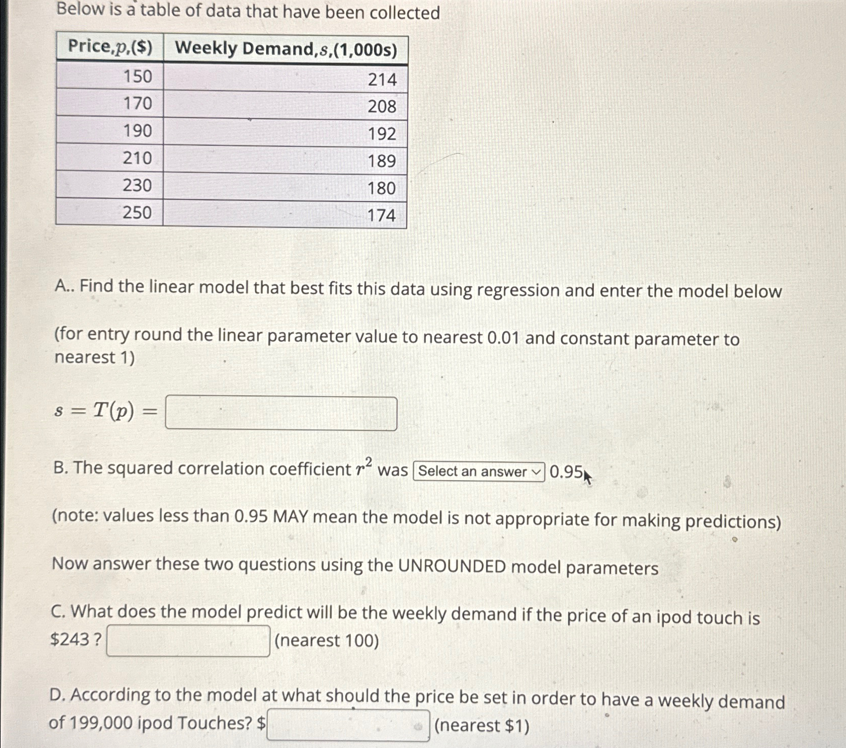 Solved Below is a table of data that have been | Chegg.com
