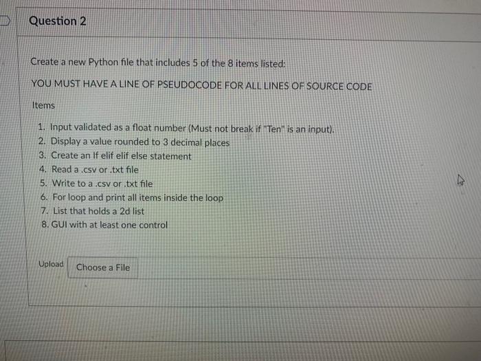 Solved Question 2 Create a new Python file that includes 5 | Chegg.com