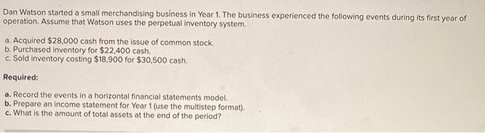 Solved Dan Watson started a small merchandising business in | Chegg.com