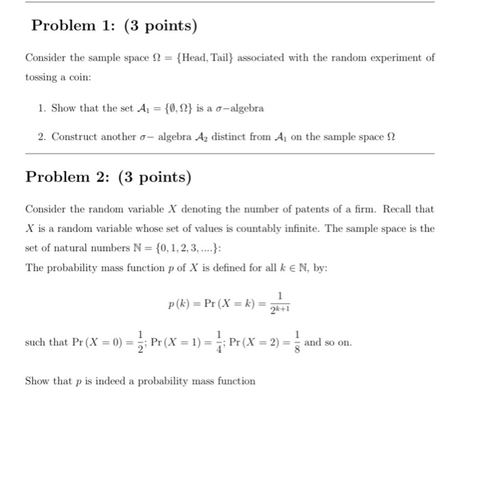 Solved Problem 1: (3 points) Consider the sample space 1 = | Chegg.com
