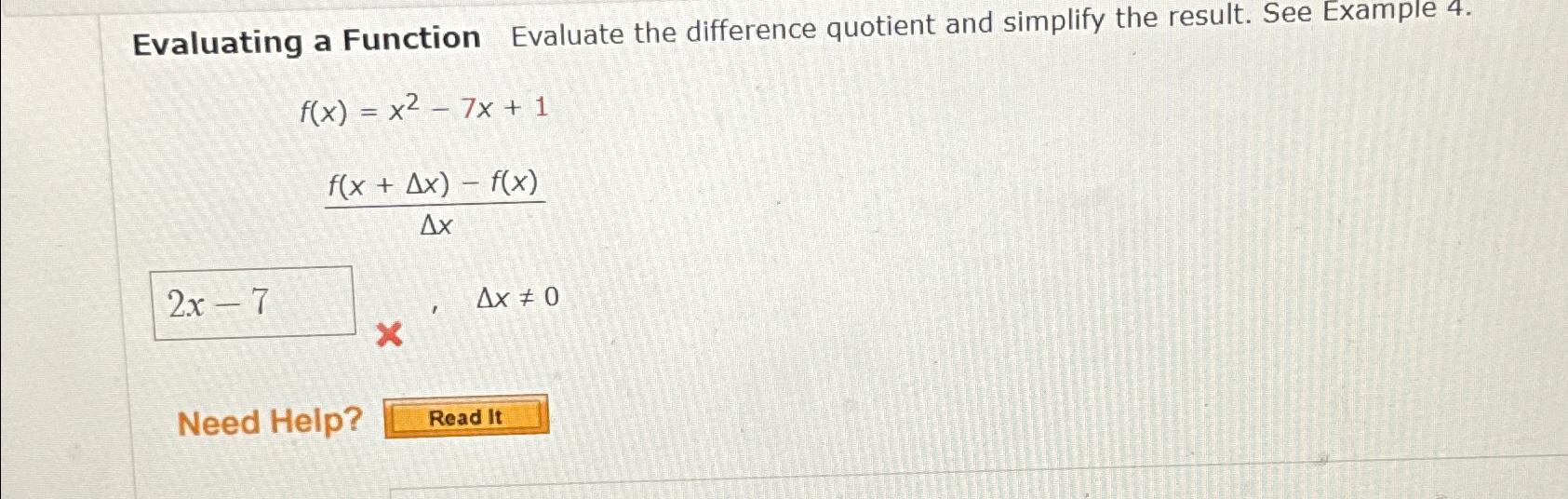 Solved Evaluating a Function Evaluate the difference | Chegg.com