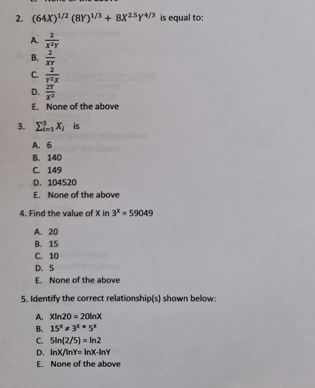 Solved 2. (64X)1/2(8Y)1/3+8X2.5Y4/3 is equal to: A. X2Y2 B 