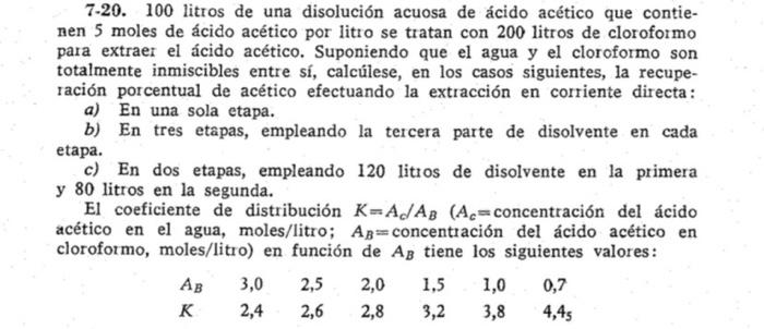 7-20. 100 litros de una disolución acuosa de ácido acético que contienen 5 moles de ácido acético por litro se tratan con 200