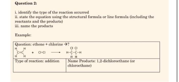 Solved Question 2: i. identify the type of the reaction | Chegg.com
