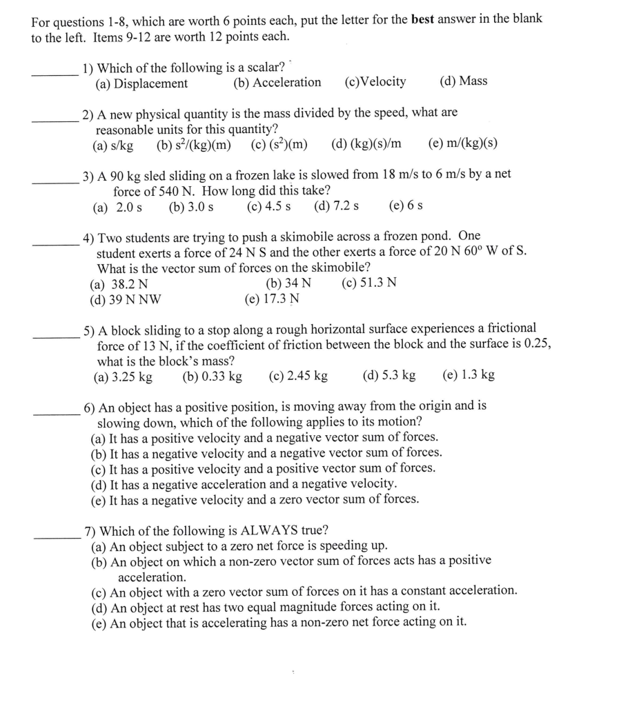 Solved For questions 1-8, which are worth 6 points each, put 