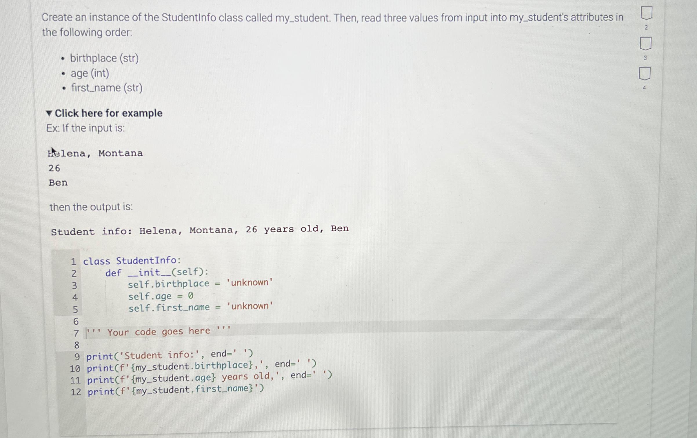 Solved Create an instance of the StudentInfo class called | Chegg.com