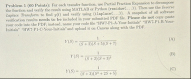 Solved Problem 1 (60 ﻿Points): For each transfer function, | Chegg.com