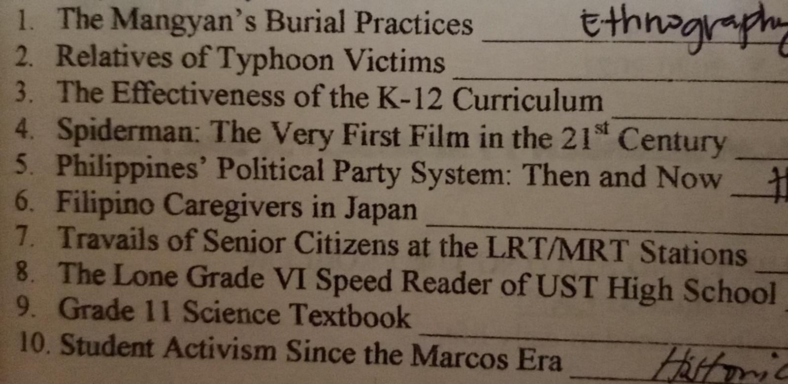 grade 7 research topics