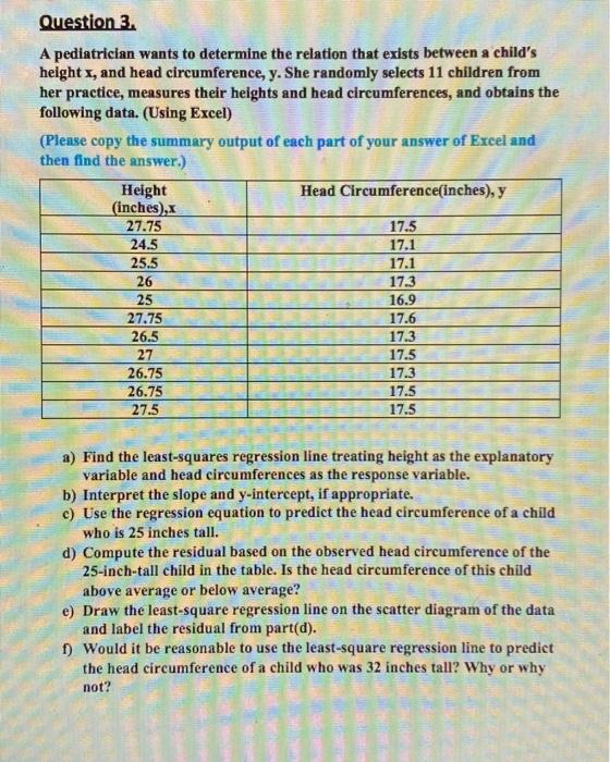 Solved Question 3. A Pediatrician Wants To Determine The | Chegg.com