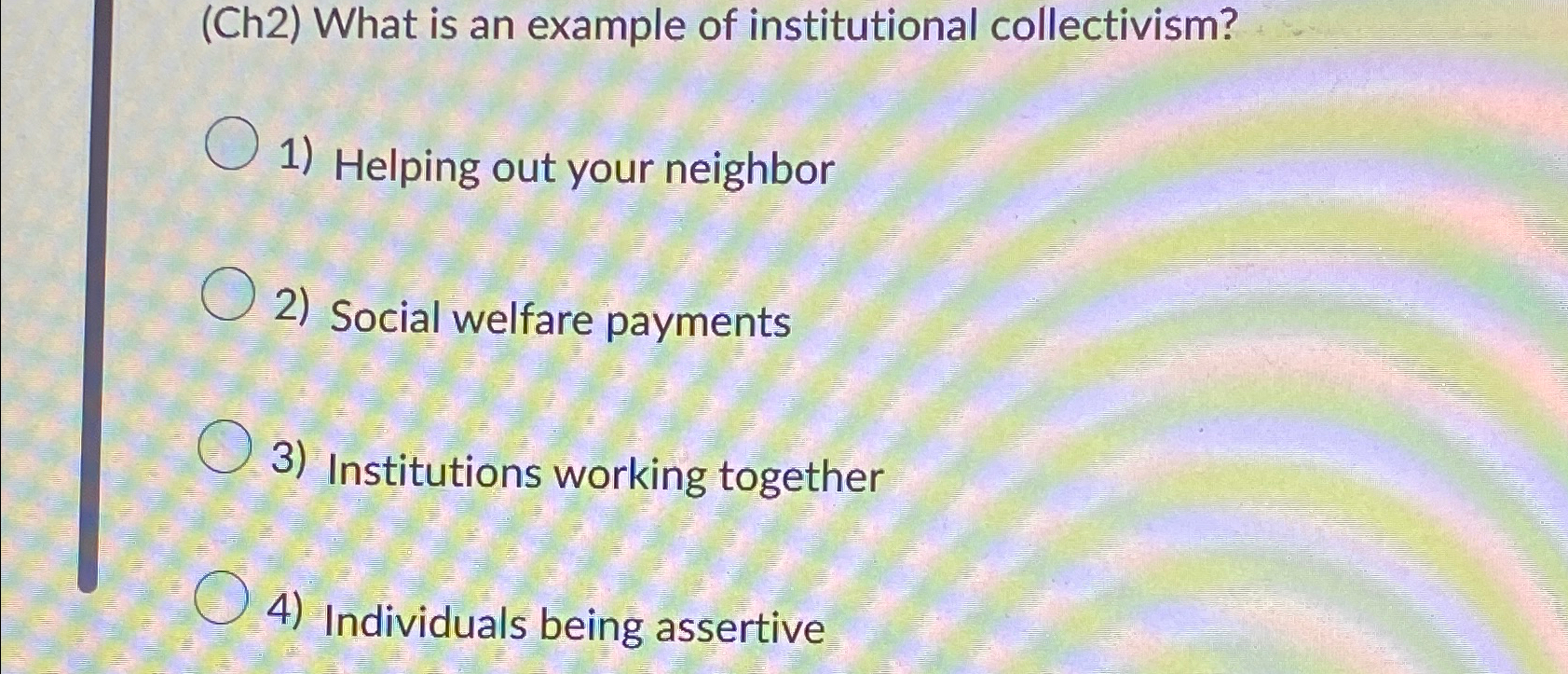 Solved (Ch2) ﻿What is an example of institutional