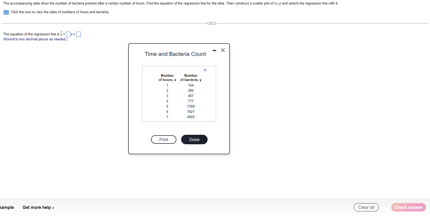 Solved The accompanying data show the number of bacteria | Chegg.com