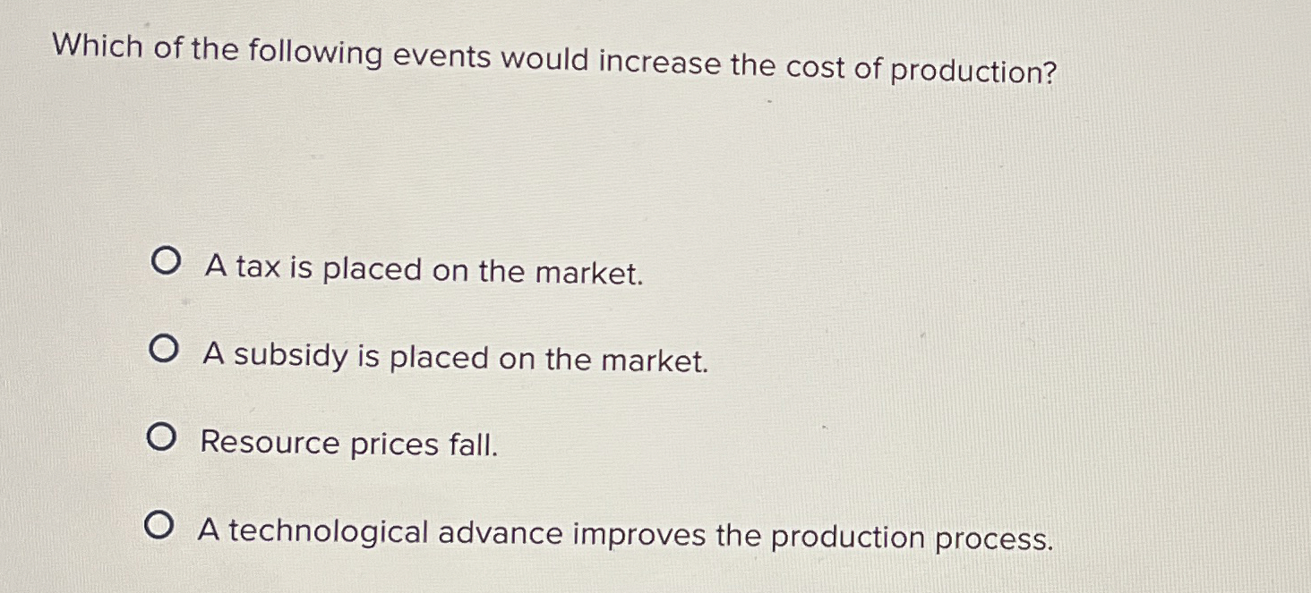 Solved Which of the following events would increase the cost | Chegg.com