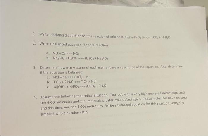 Solved 1. Write a balanced equation for the reaction of | Chegg.com