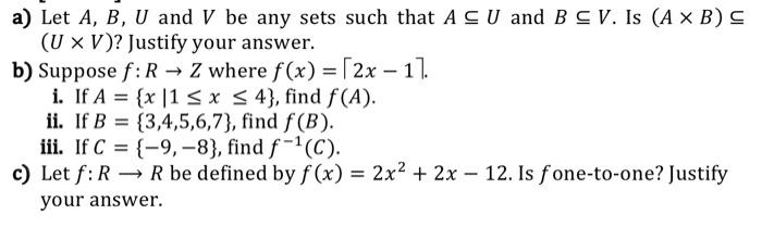 Solved A Let A B U And V Be Any Sets Such That A Cu An Chegg Com