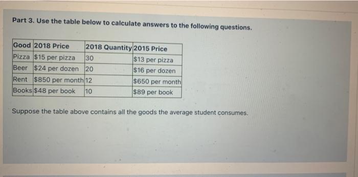 Solved Part 3. Use The Table Below To Calculate Answers To | Chegg.com