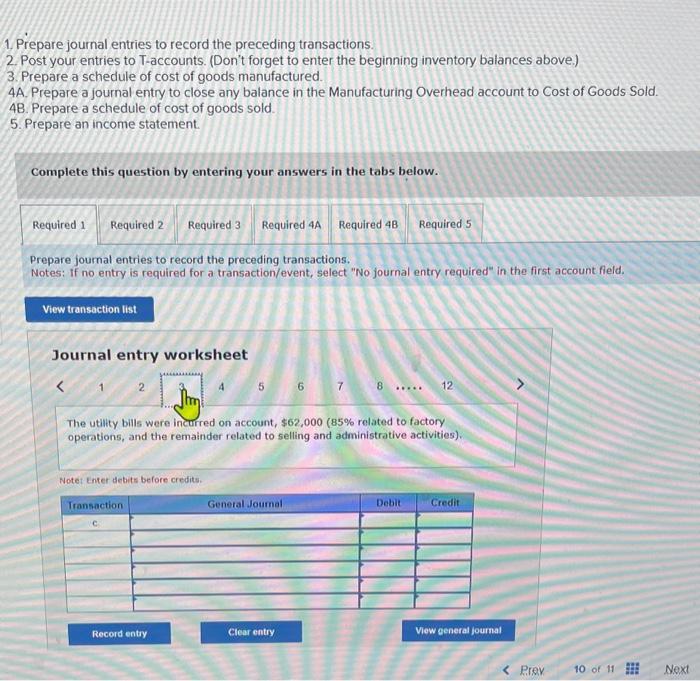 Solved 1. Prepare journal entries to record the preceding | Chegg.com