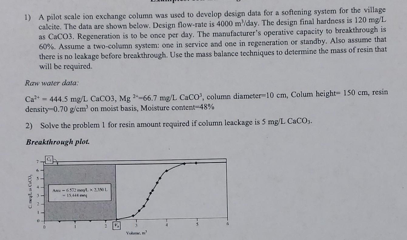 Solved 1) A pilot scale ion exchange column was used to | Chegg.com