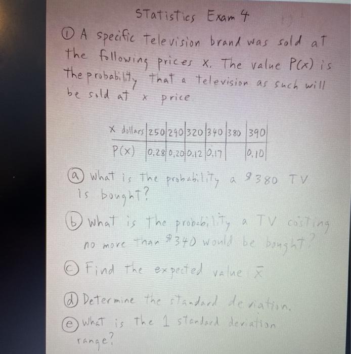 Solved Statistics Exam 4 A specific television brand was | Chegg.com