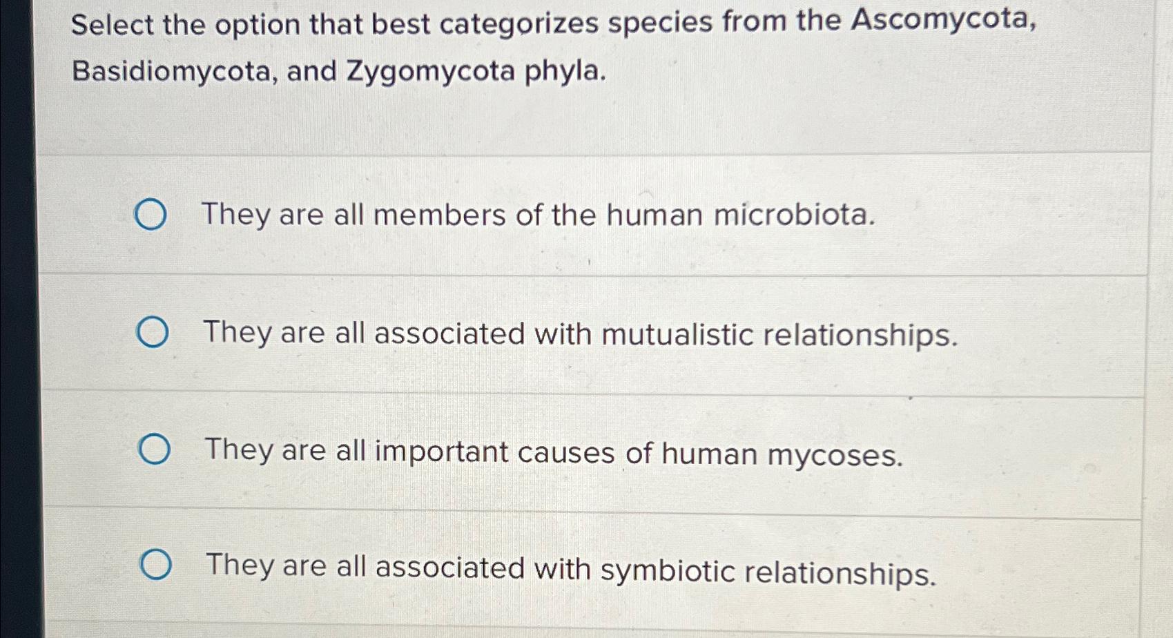Solved Select the option that best categorizes species from