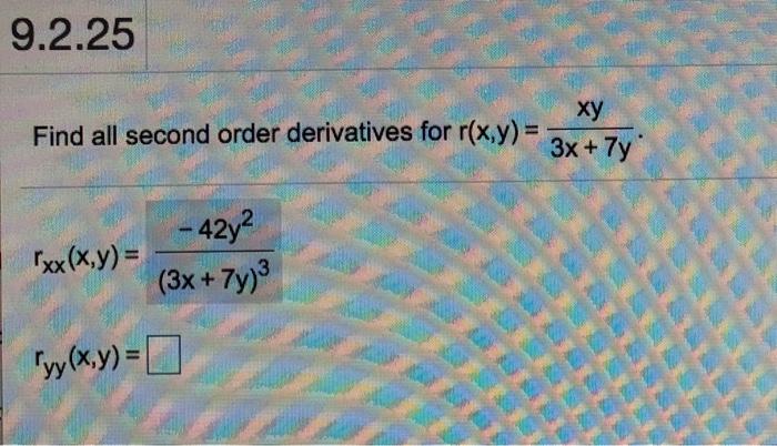 Solved 9.2.25 Find all second order derivatives for r(x,y) = | Chegg.com