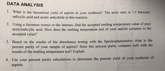 Solved Data Analysis What Is The Theoretical Yield Of Asp Chegg Com