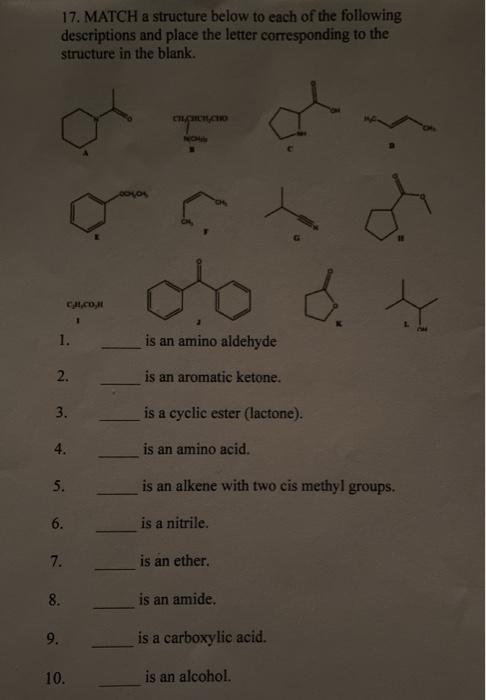 Solved 17. MATCH a structure below to each of the following | Chegg.com